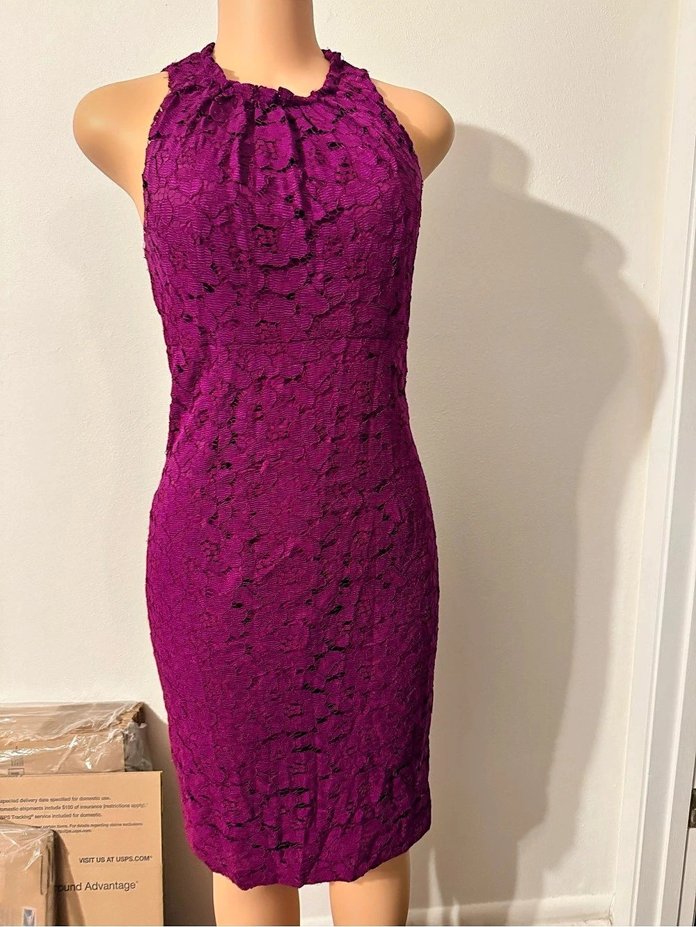 trina TURK Lace Sheath Dress in Purple Size 6 Like New